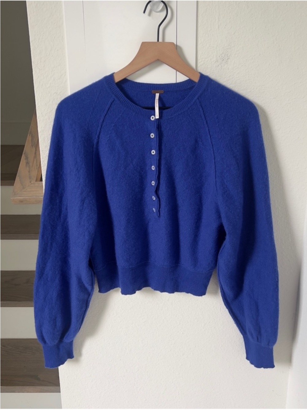 Free People Porta Cashmere Henley Sweater - Royal Blue - Small